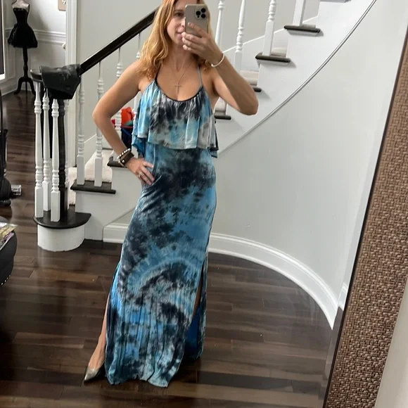 knee length dresses for ladies Bentley Peached Jersey Halter Maxi Dress / Charcoal | Meshki main image 1
